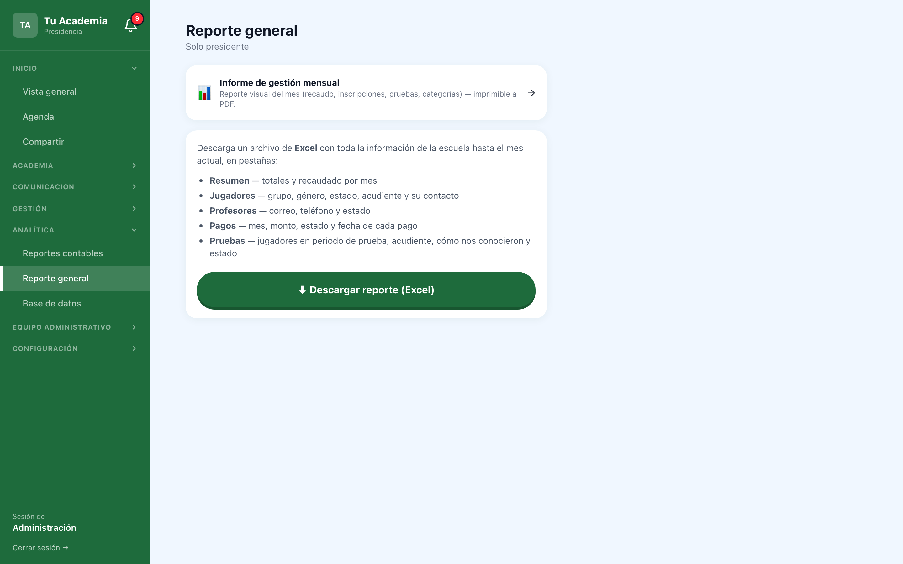 Reporte general en Excel